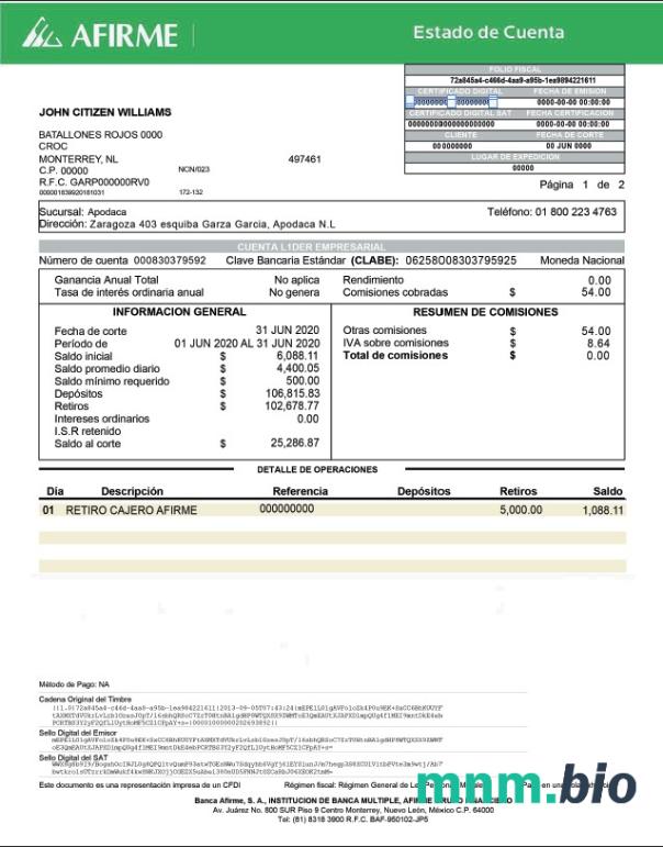 Szablon wyciągu bankowego Mauritius HSBC w programie Word i PDF